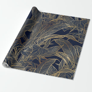 Moderne blauwe goudvulling Plant botanisch ontwerp Cadeaupapier