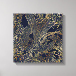 Moderne blauwe goudvulling Plant botanisch ontwerp Canvas Afdruk