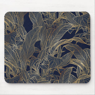 Moderne blauwe goudvulling Plant botanisch ontwerp Muismat