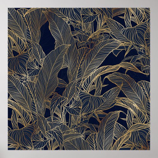 Moderne blauwe goudvulling Plant botanisch ontwerp Poster (Voorkant)