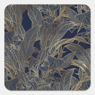 Moderne blauwe goudvulling Plant botanisch ontwerp Vierkante Sticker