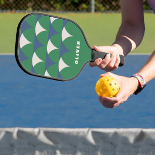 Moderne blauwe groene geometrische retro gepersona pickleball paddle