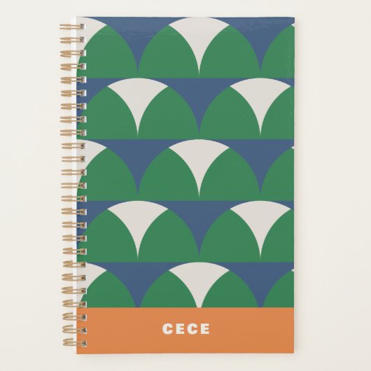 Moderne blauwe groene geometrische retro gepersona planner (Voorkant)