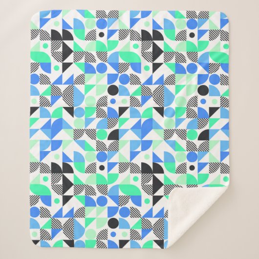 Moderne Blauwe Groene Geometrische Vormen Sherpa Deken (Voorkant)