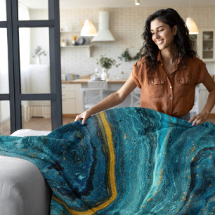 Moderne Blauwe Groene Gouden Stof Abstracte Kunst Fleece Deken