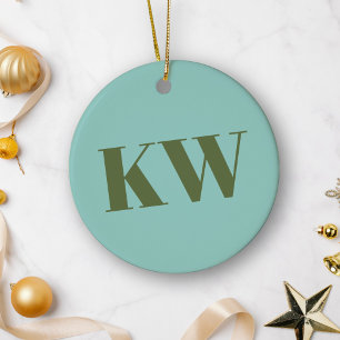Moderne Blauwe Groene Monogram Beginletters Gepers Keramisch Ornament