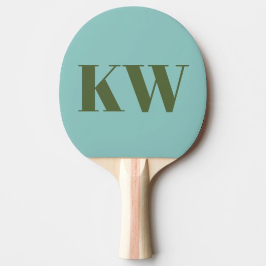 Moderne Blauwe Groene Monogram Beginletters Gepers Tafeltennisbatje (Voorkant)