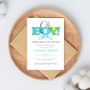 Moderne blauwe groene Oh Boy Baby Shower Uitnodigi Kaart