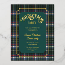Moderne blauwe groene Tartan folie kerst uitnodigi