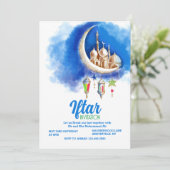 Moderne Blauwe Halve Iftar Party Uitnodiging (Staand voorkant)