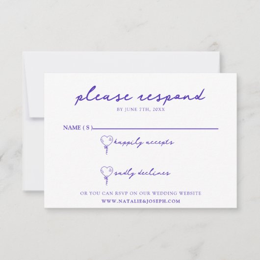 Moderne blauwe hand getrokken retro leuk funky bru RSVP kaartje (Voorkant)