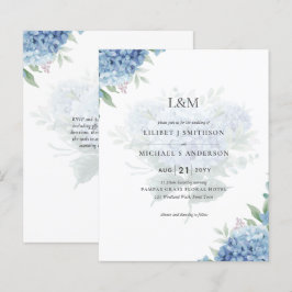 Moderne Blauwe Hortensia Bloem Bruiloft Uitnodigin