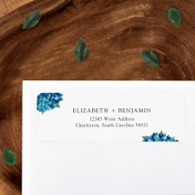 Moderne Blauwe Hortensia's Trouw RSVP Retouradres