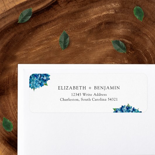 Moderne Blauwe Hortensia's Trouw RSVP Retouradres Etiket