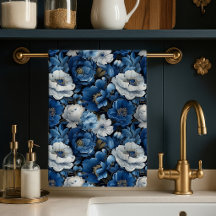 Moderne Blauwe Ivoren Bloem Decorative Keukenhandd