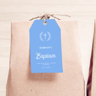 Moderne blauwe jongen doop Dank u voor uw guns Cadeaulabel