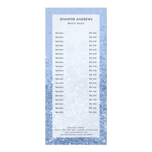 Moderne blauwe Kaart voor rackrack met prijslijst  (Voorkant)