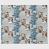 Moderne Blauwe Kerstboom 2 Fotoliefkerst Cadeaupapier (Vlak)