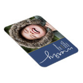 Moderne blauwe kerstkaart voor Merry-kerstscript Magneet (Rechterzijde)