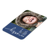 Moderne blauwe kerstkaart voor Merry-kerstscript Magneet (Linkerzijde)