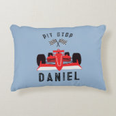 Moderne Blauwe Kinder Rode Racing Auto Accent Kussen (Voorkant)