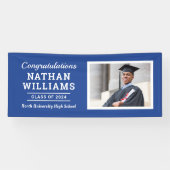 Moderne Blauwe Klasse van 2025 Custom Afstuderen F Spandoek (Horizontaal)