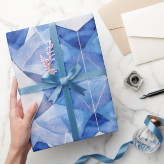 Moderne Blauwe Kristal Geometrische Aquarel Inpakp Cadeaupapier