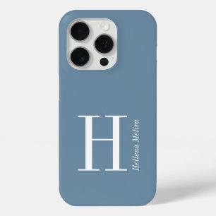 Moderne Blauwe Kust Witte Monogram Naam iPhone 15 Pro Case