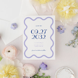 Moderne Blauwe Lavendel Wave Scallop Border Bruilo Save The Date