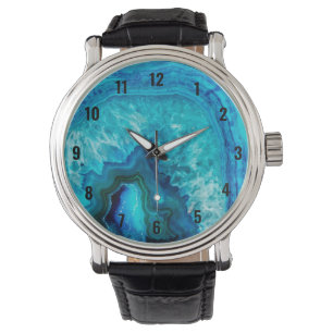 Moderne Blauwe Marmeren Agaat Horloge