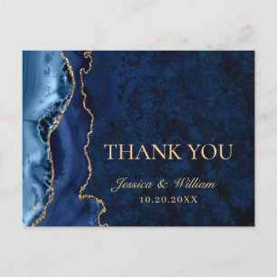 Moderne Blauwe Marmeren Agaat Huwelijks Dankjewel Briefkaart