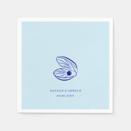 Moderne blauwe mediterrane shell bruiloft servette servet