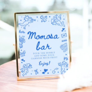 Moderne Blauwe Met de Hand Getekende Baby Shower M Poster