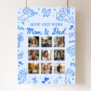 Moderne Blauwe Met de Hand Getekende 'Hoe Oud Ware Poster