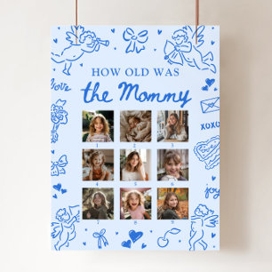 Moderne Blauwe Met de Hand Getekende 'Hoe Oud Was Poster