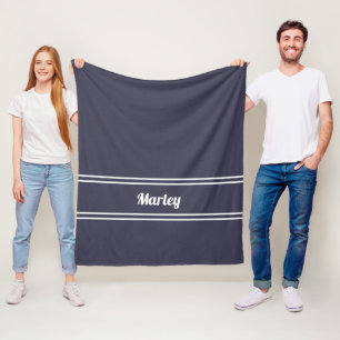 Moderne Blauwe Minimalistische Naam Monogram Scrip Fleece Deken