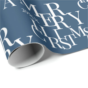 Moderne blauwe minimalistische typografie Vrolijk Cadeaupapier