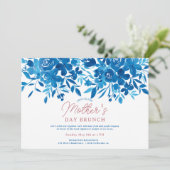 Moderne blauwe moederdag brunch met bloemen script kaart (Staand voorkant)