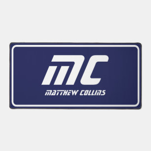 Moderne Blauwe Monogram Eenvoudige Minimalistische Bureaumat