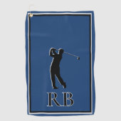 Moderne blauwe monogram golfhanddoek voor heren (Voorkant)