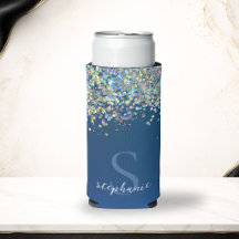 Moderne Blauwe Monogram Holografische Glitter Aang