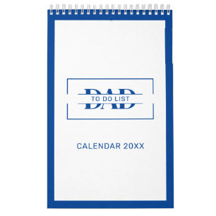 Moderne blauwe monogram naam takenlijsten 11” x 7" kalender