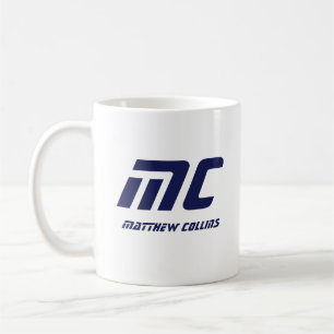 Moderne Blauwe Monogram Naam Vet Eenvoudig voor He Koffiemok