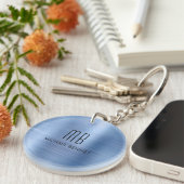 Moderne Blauwe Monogram Sleutelhanger (Voorkant Rechts)