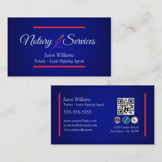 Moderne blauwe notaris visitekaartje (Voorkant / Achterkant)