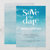 Moderne blauwe oceaan waterverf bruiloft  save the date (Voorkant / Achterkant)
