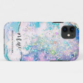 Moderne blauwe paarse glinsterende chic monogram Case-Mate iPhone case (Achterkant (horizontaal))