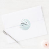 Moderne Blauwe Palm Bruiloftslabel Ronde Sticker (Envelop)