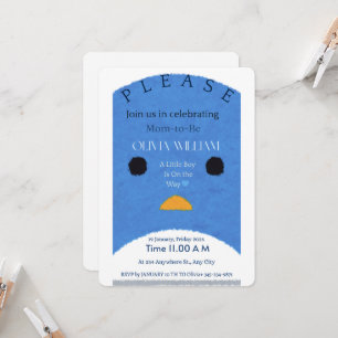 Moderne Blauwe Pinguïn Baby Shower Uitnodiging W