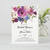 Moderne Blauwe Plum Bloemen Bruids Douche Uitnodig Kaart (Staand voorkant)